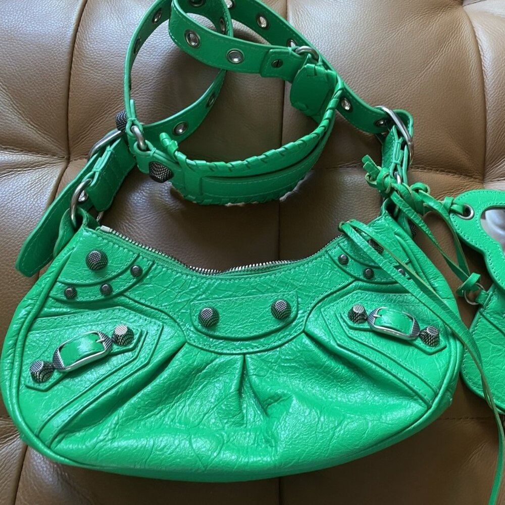 Authentic Balenciaga Le Cagole Giant Studs Shoulder Bag XS Apple Green